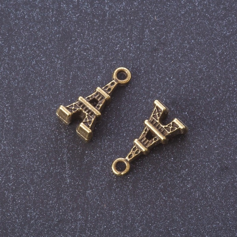 Jewellery Findings Pendant "Eiffel Tower", bronze colour metal, 1.6x0.8cm, pack 20g +/- 19pcs