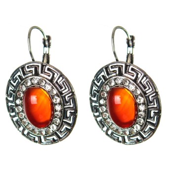 Clearance Earrings, Carnelian, 'Greek' Setting with Rhinestones, Oval Stone 2.5x3cm, Length 3.9cm