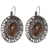 Sale. Tiger's Eye Earrings in Greek Frame with Crystals, Oval Stone 2.5×3 cm, Length 3.9 cm