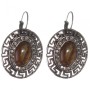 Sale. Tiger's Eye Earrings in Greek Frame with Crystals, Oval Stone 2.5×3 cm, Length 3.9 cm