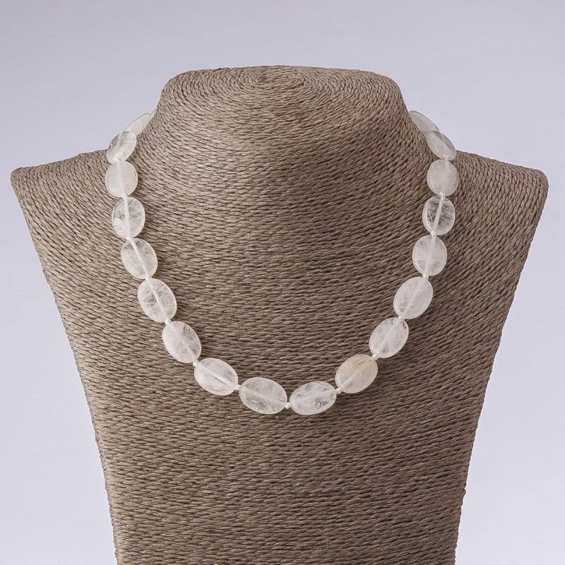 White Quartz Natural Stone Necklace, Oval, length 45cm, diameter 13x18mm