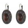 Clearance Tiger's Eye Earrings, "Drip Silver" Setting, Oval Stone 2.5x1.9cm, Length 3.5cm