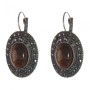 Clearance Tiger's Eye Earrings, "Drip Silver" Setting, Oval Stone 2.5x1.9cm, Length 3.5cm