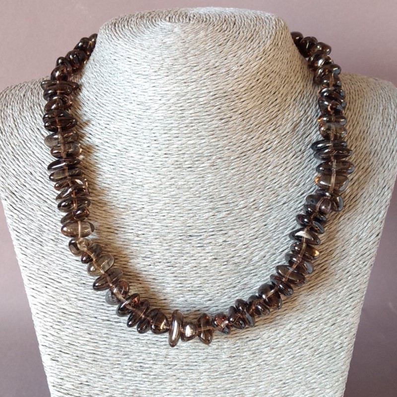 Necklace of natural smoky quartz, faceted "Butterfly", length 45cm, bead diameter 10mm (+-)