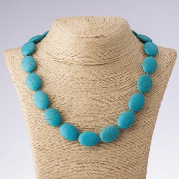 Turquoise (Pressed) Natural Stone Necklace, green oval, length 50cm, diameter 18x25mm (+-)