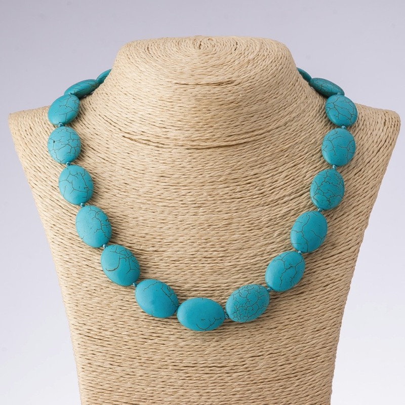 Turquoise (Pressed) Natural Stone Necklace, green oval, length 50cm, diameter 18x25mm (+-)
