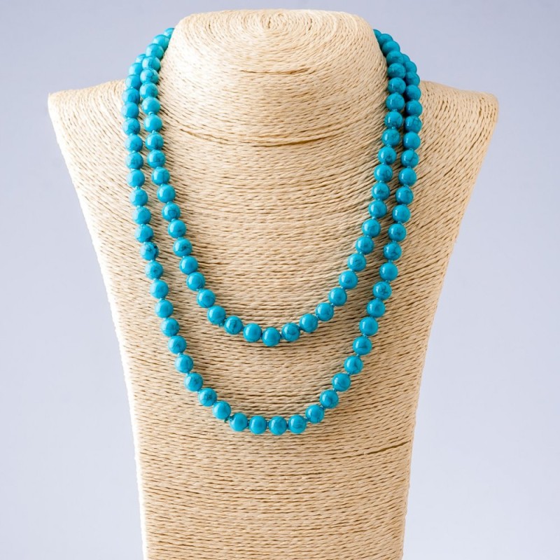Long Turquoise (Pressed) Necklace, blue round beads, length 116cm, diameter 8mm (+-)