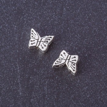 Findings Insert Bead "Butterfly" metal colour "silver" d 7x9mm pack 20g +/-33 pcs