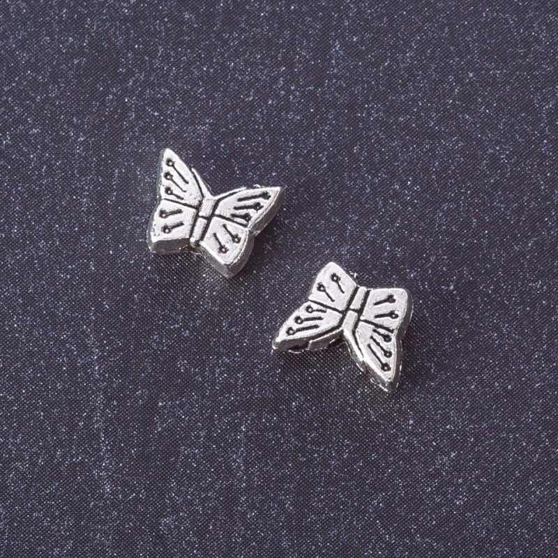 Findings Insert Bead "Butterfly" metal colour "silver" d 7x9mm pack 20g +/-33 pcs