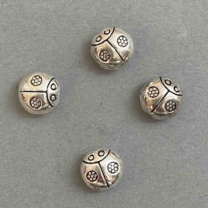 Jewellery Finding Ladybird Bead Insert, "silver" metal colour, ⌀10x10mm, pack 20g +/- 14pcs