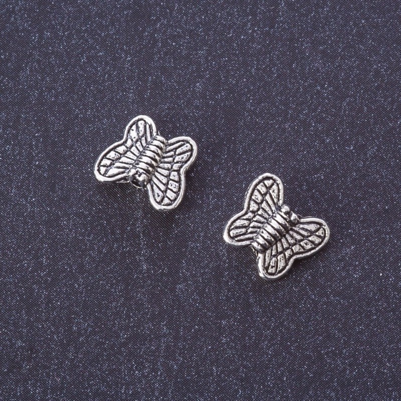 Bead Insert Findings Butterfly, Silver Metal Colour, 10x9mm, Pack 20g (+/- 40 pcs)
