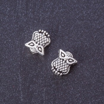 Bead Insert Findings Owl, Silver Metal Colour, 10x9mm, Pack 20g (+/- 30 pcs)