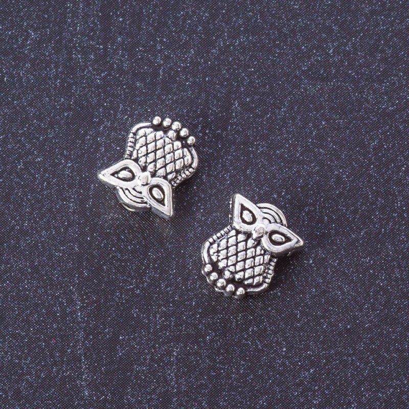 Bead Insert Findings Owl, Silver Metal Colour, 10x9mm, Pack 20g (+/- 30 pcs)