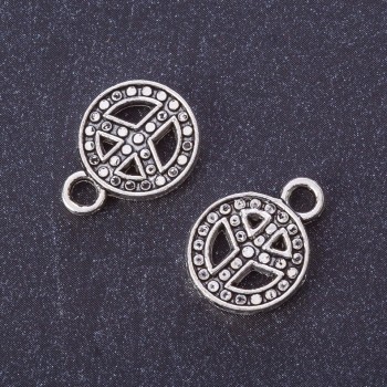 Findings Peace Sign Coin Pendant Metal Colour "Silver" d 17x13mm Pack 20g +/-16pcs