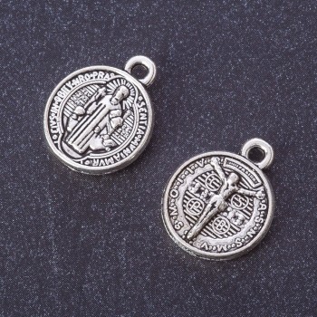 Charm Coin Icon / Crucifix pendant colour metal "silver" d 17x13mm pack 20g +/- 13pcs