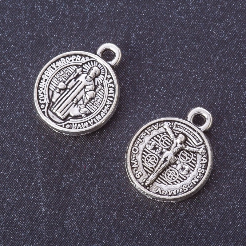Charm Coin Icon / Crucifix pendant colour metal "silver" d 17x13mm pack 20g +/- 13pcs