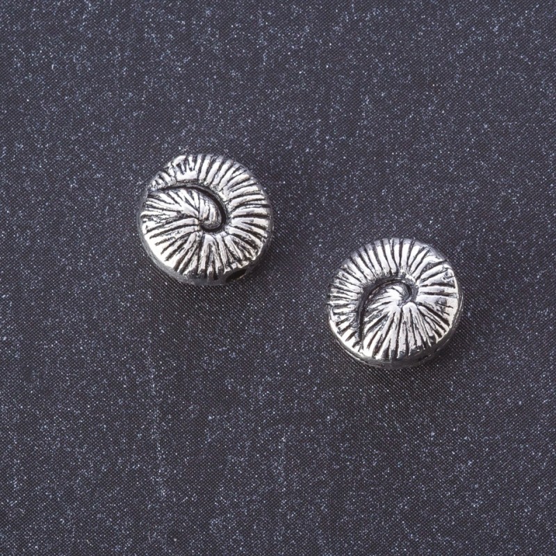 Jewellery Finding Ammonite Snail Bead Insert, "silver" metal colour, ⌀10mm, pack 20g +/- 15pcs