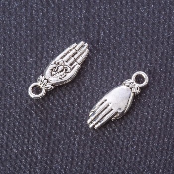 Findings Pendant "Palm with Rose" metal colour "silver" L 18x6mm, pack 20g +/-24pcs