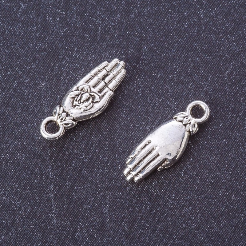 Findings Pendant "Palm with Rose" metal colour "silver" L 18x6mm, pack 20g +/-24pcs