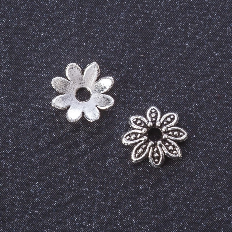 Findings End Cap Flower, metal colour "silver" 9mm, pack 20g +/-100 pcs