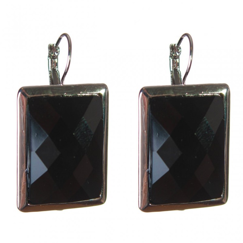 Clearance Agate Earrings Faceted Smooth Setting Rectangular Stone 3*2.3cm, length 3.9cm