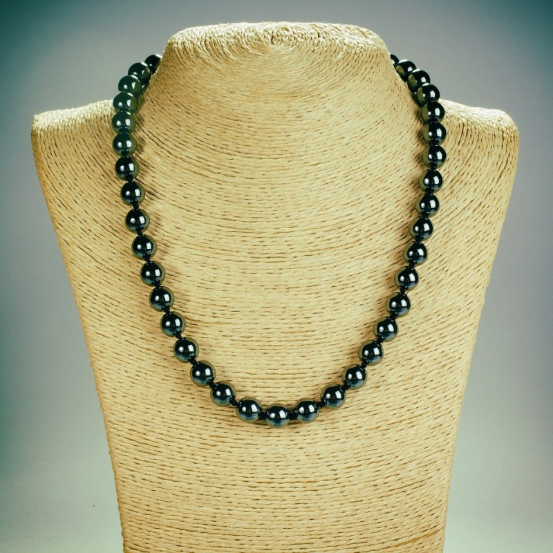 Natural Stone Necklace Hematite Smooth Bead, length 45cm, diameter 10mm