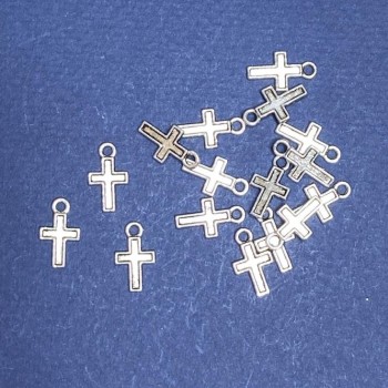 Finding – Small Cross Pendant, silver-coloured metal, 14x8mm, pack 20g +/-45pcs