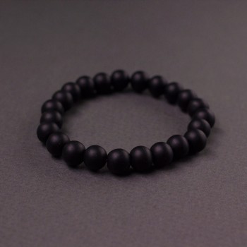Shungite Bracelet (Imitation) on Elastic, Smooth Bead, diameter 8mm, length 18cm+