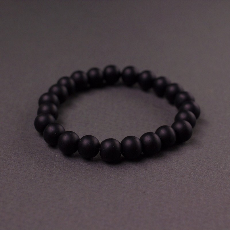 Shungite Bracelet (Imitation) on Elastic, Smooth Bead, diameter 8mm, length 18cm+