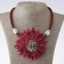 Chrysanthemum Cord Necklace, Textile, Fashion, Burgundy, length 48-55cm
