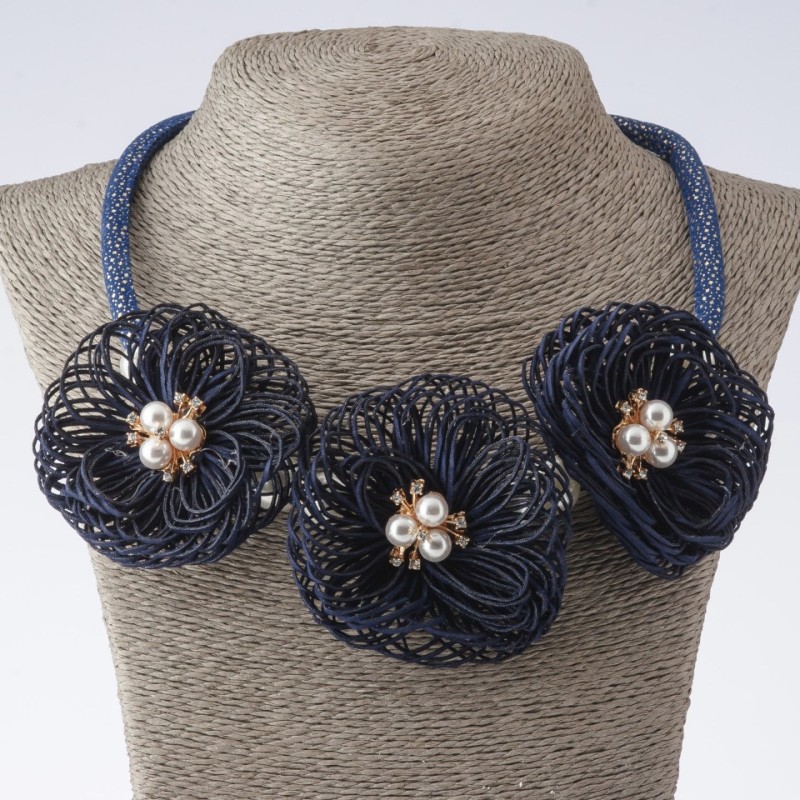 Marigold Cord Necklace, Textile, Fashion, Blue, length 48-55cm