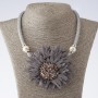 Choker on cords Chrysanthemums grey textile fashion, length 48-55cm