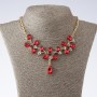 Necklace on Chain "Monaco" with Red Crystal Drops, Length 40-52cm, Metal Colour "Gold"