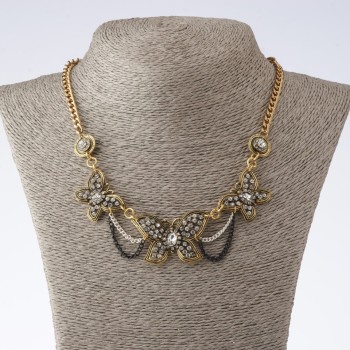 Butterflies Necklace on a Chain, 45-50 cm Length, "Gold" Metal Colour