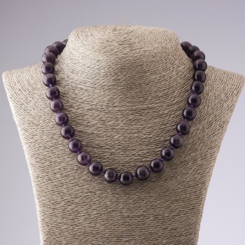 Necklace natural stone Amethyst, diameter 12mm, length 47cm