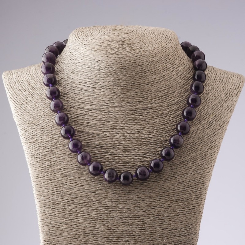Necklace natural stone Amethyst, diameter 12mm, length 47cm