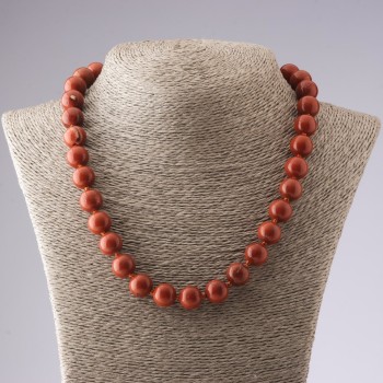 Necklace Natural Stone Red Jasper, Smooth Round Beads, diameter 12mm, length 50cm