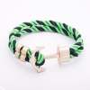 Women's "Anchor" Bracelet, Blue-Green Braided Textile Cord, Metal Colour "Matte Gold", Length 22cm