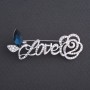 Sale! "Love with Rose" Brooch, Blue Crystal, 6×3cm, Silver-Coloured Metal