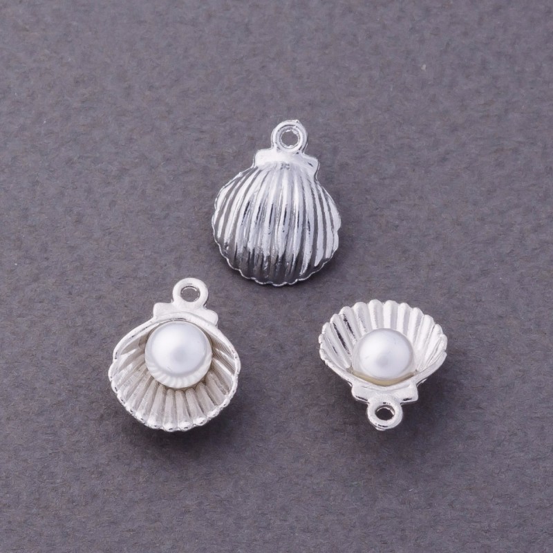 Pendant Finding Pearl in Shell, 12mm Diameter, Pack of 7