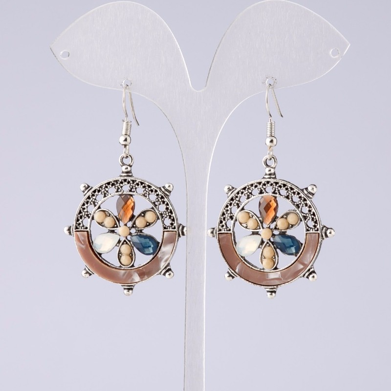 Earrings "Flower of Wishes" Cappuccino, "Purple" series, length 5cm