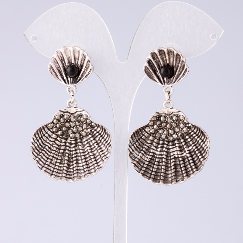Silver Seashell Evening Earrings, 5.5 cm Length