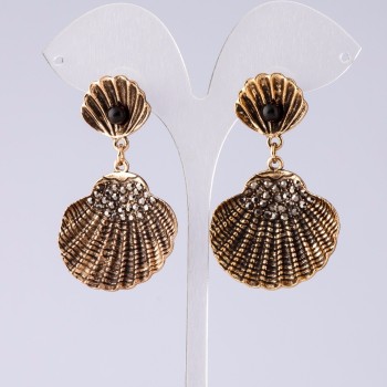Antique Gold Seashell Evening Earrings, 5.5 cm Length