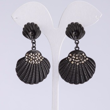 Black Seashell Evening Earrings, 5.5 cm Length