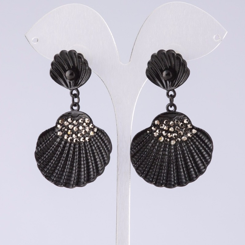 Black Seashell Evening Earrings, 5.5 cm Length