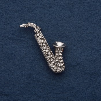 Brooch "Saxophone" 5x2cm, grey metal