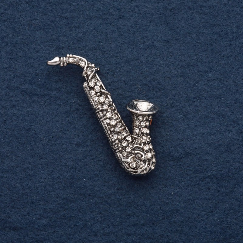 Brooch "Saxophone" 5x2cm, grey metal