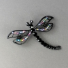 Brooch "Dragonfly Queen of the Night" 5×6cm Black Metal, Coloured Rhinestones