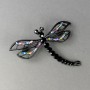 Brooch "Dragonfly Queen of the Night" 5×6cm Black Metal, Coloured Rhinestones