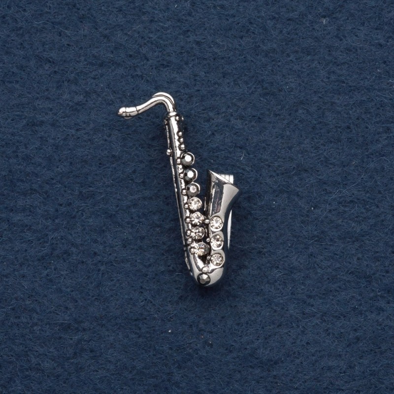 Brooch "Saxophone" 3x1cm, dark silver metal colour